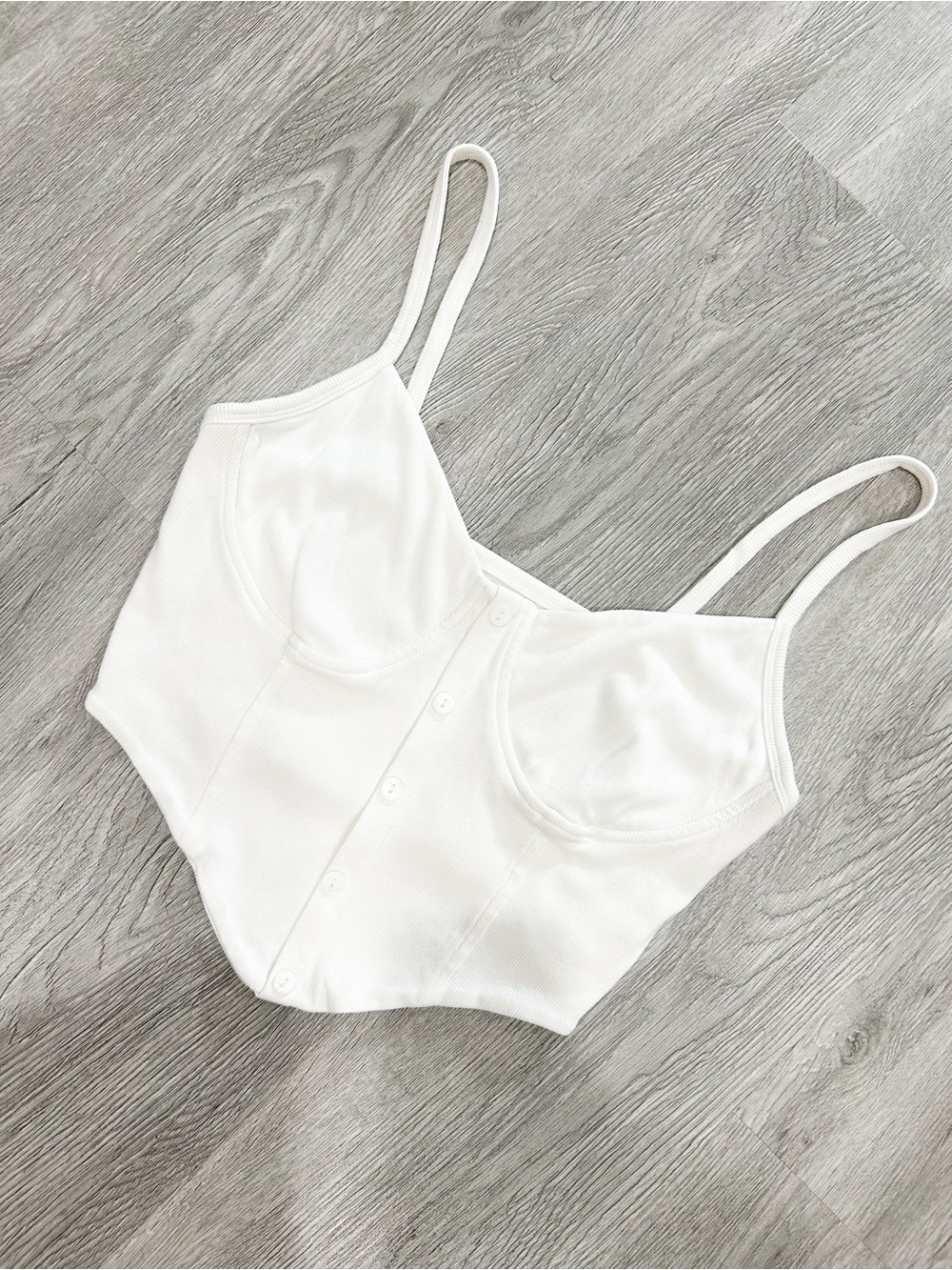 OGL White Ribbed Button-Front Crop Tank